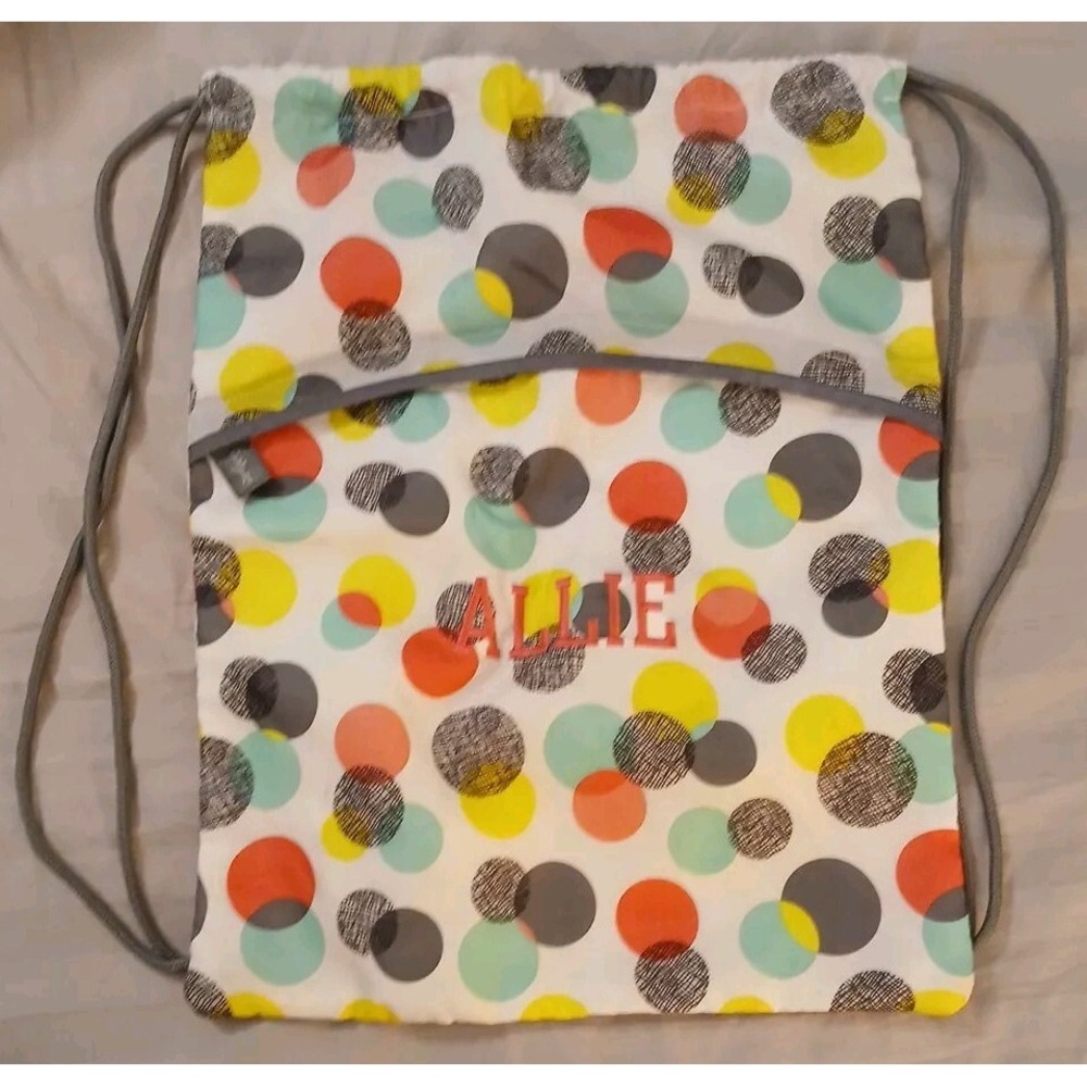 Thirty-one School Gym Bag Draw‎ String Canvas Polka Dots Personalized Name Allie